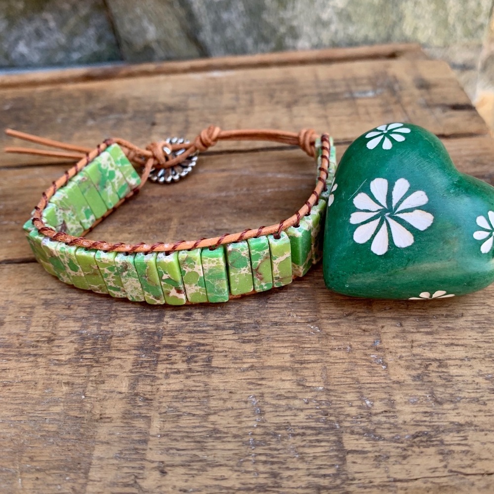 ✨NATURAL JASPER STONE + LEATHER BOHO BRACELET✨
